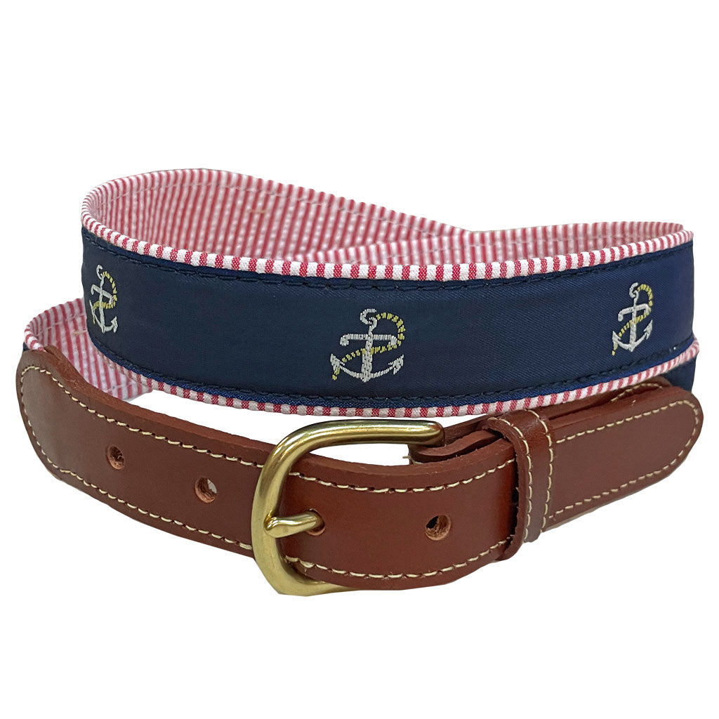 Country Club Prep Sailor's Delight Cat Boat Leather Tab Belt in
