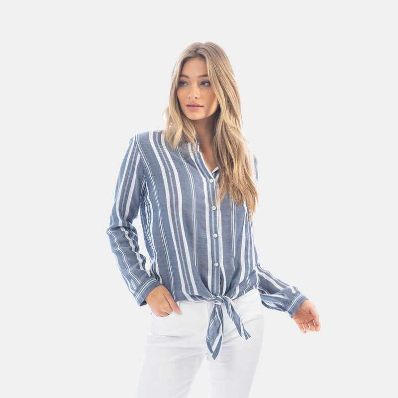 True Grit (Dylan) Indigo & White Woven Stripe Tie Top – Country Club Prep