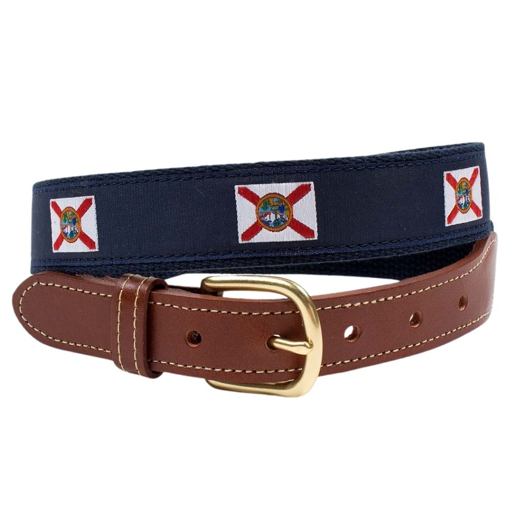 Florida Flag Leather Tab Belt by Country Club Prep