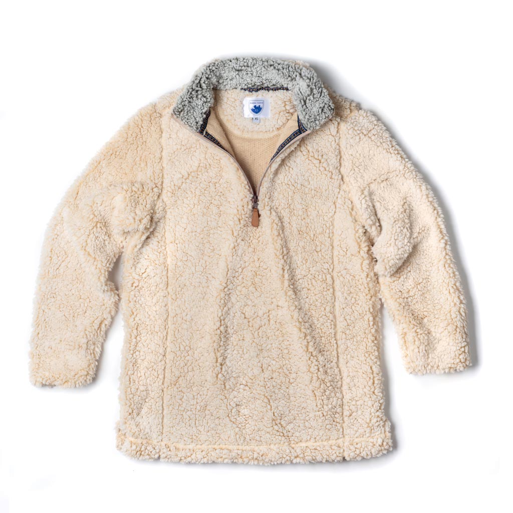 Nordic Fleece Quarter Zip Sherpa Pullover in Oatmeal with Gray