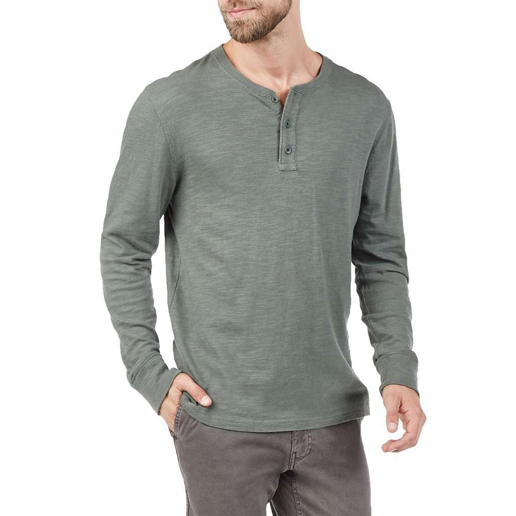 Faherty Long Sleeve Slub Cotton Henley in Moss