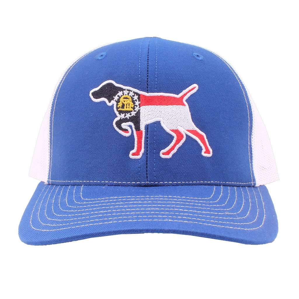 Southern Snap Co. Georgia Flag Pointer Trucker Hat in Royal and White