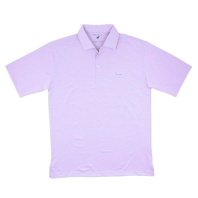 Country Club Prep Longshanks Striped Performance Polo in Ice Blue & Pink