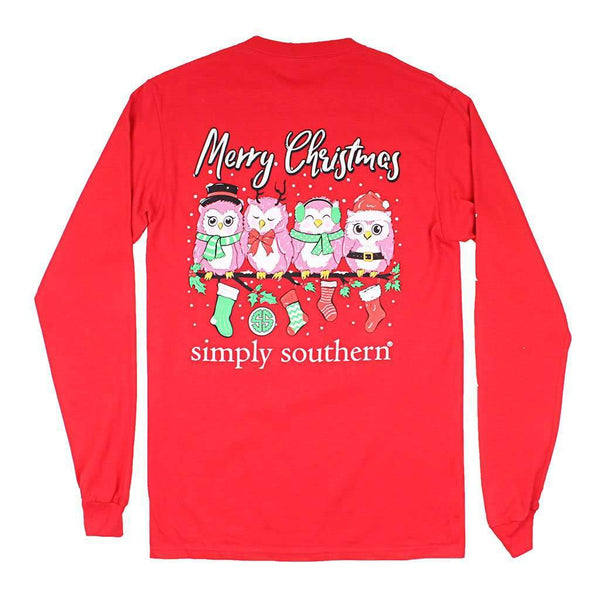 Simply Southern Long Sleeve Owl Christmas Tee in Red