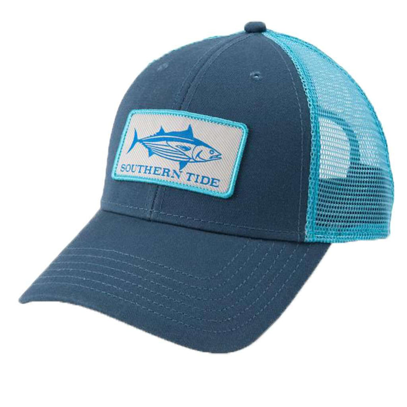 Southern Tide Fish Series Yellowfin Tuna Patch Trucker Hat in Light Indigo