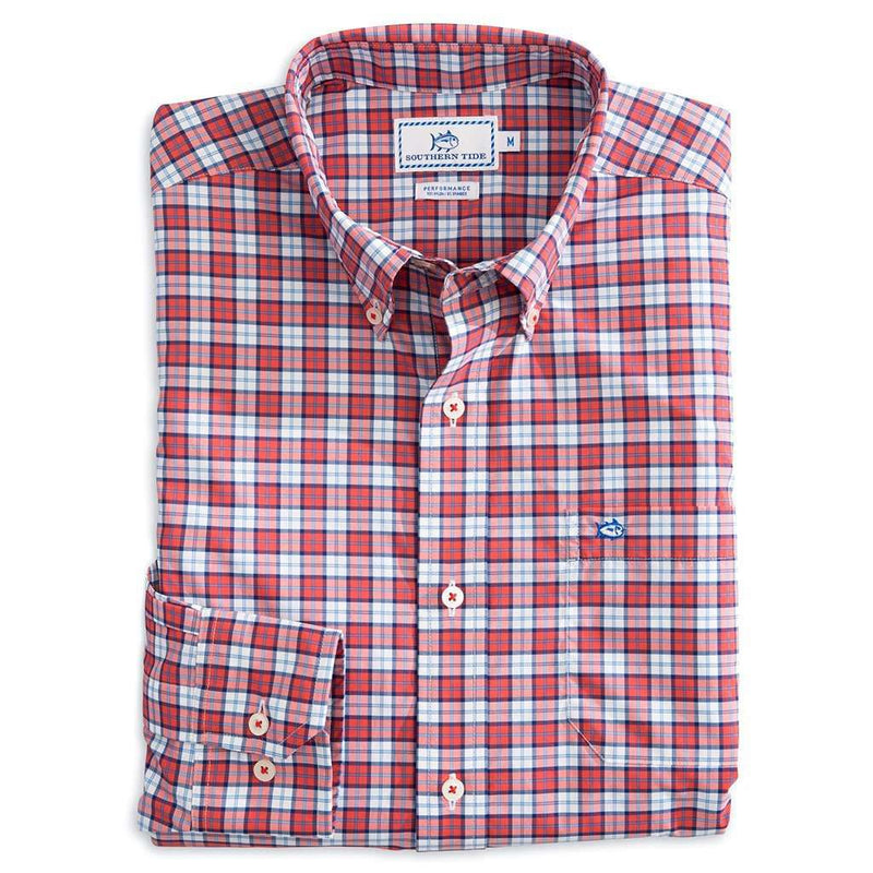 Southern Tide Linville Plaid Intercoastal Performance Shirt in Terracotta