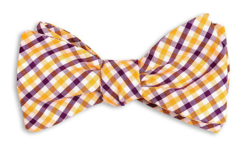 High Cotton Purple and Gold Tattersall Bow Tie