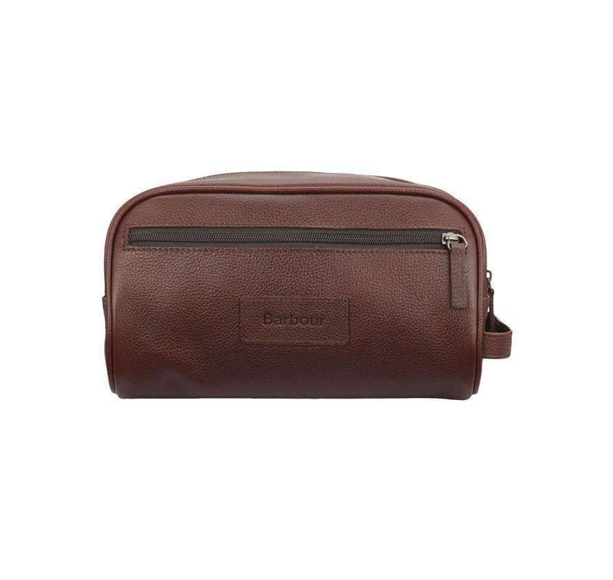 Barbour Leather Washbag in Dark Brown