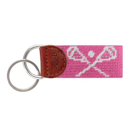 Crossed Lax Sticks Needlepoint Key Fob in Dark Pink by Smathers & Branson - Country Club Prep