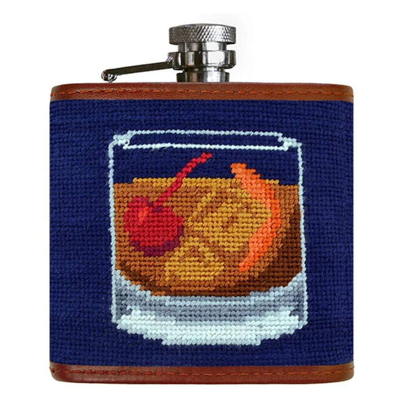 Smathers & Branson Old Fashioned Flask Needlepoint Flask in Dark Navy