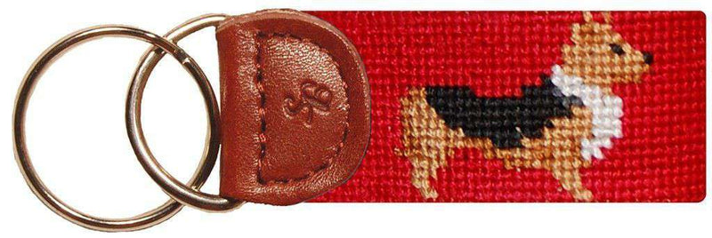  Corgi Needlepoint Key Fob in Red by Smathers & Branson