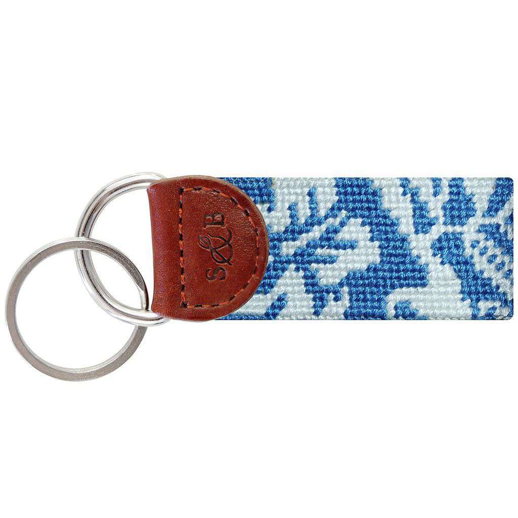 Smathers and Branson Hibiscus Needlepoint Key Fob in Blue