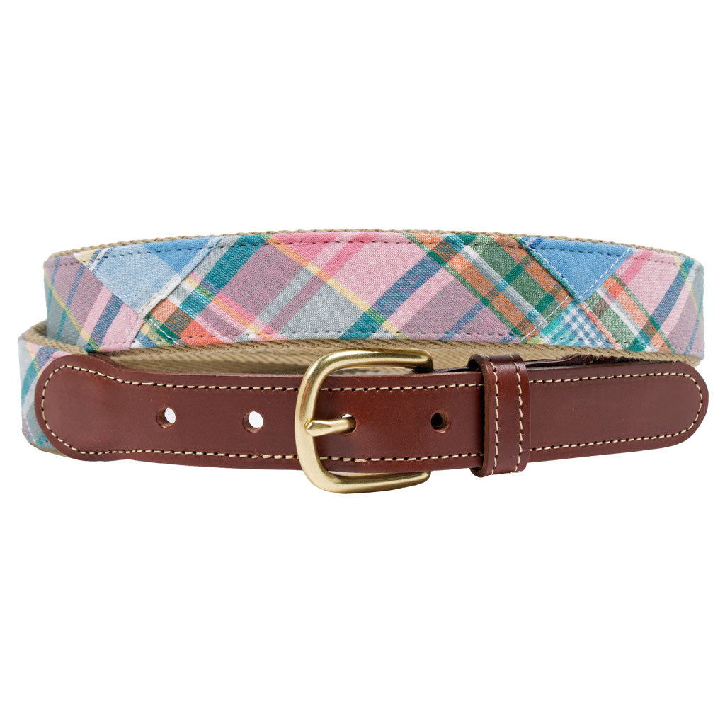 Sailor's Delight Patch Madras Leather Tab Belt by Country Club Prep