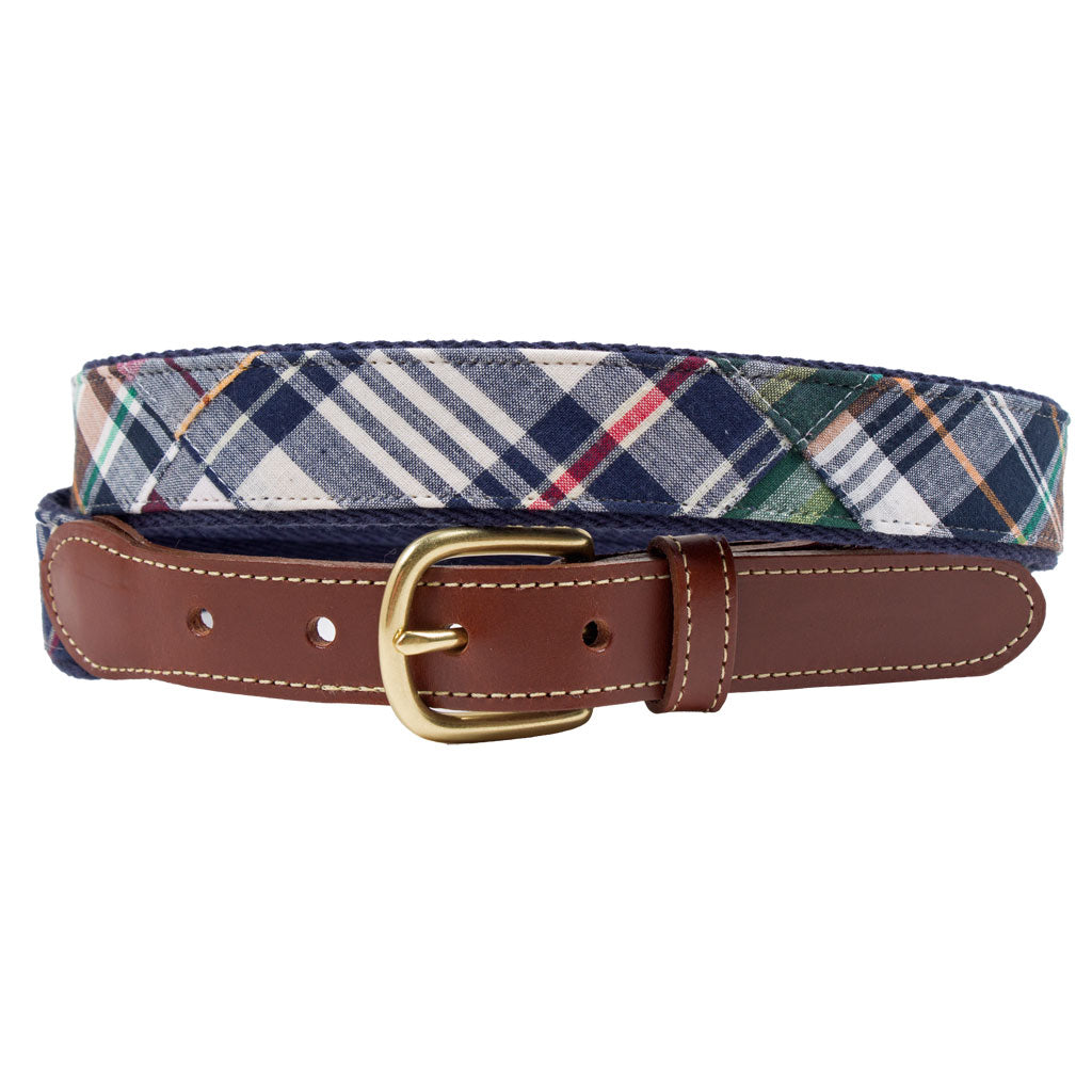 Easy Listening Patch Madras Leather Tab Belt by Country Club Prep