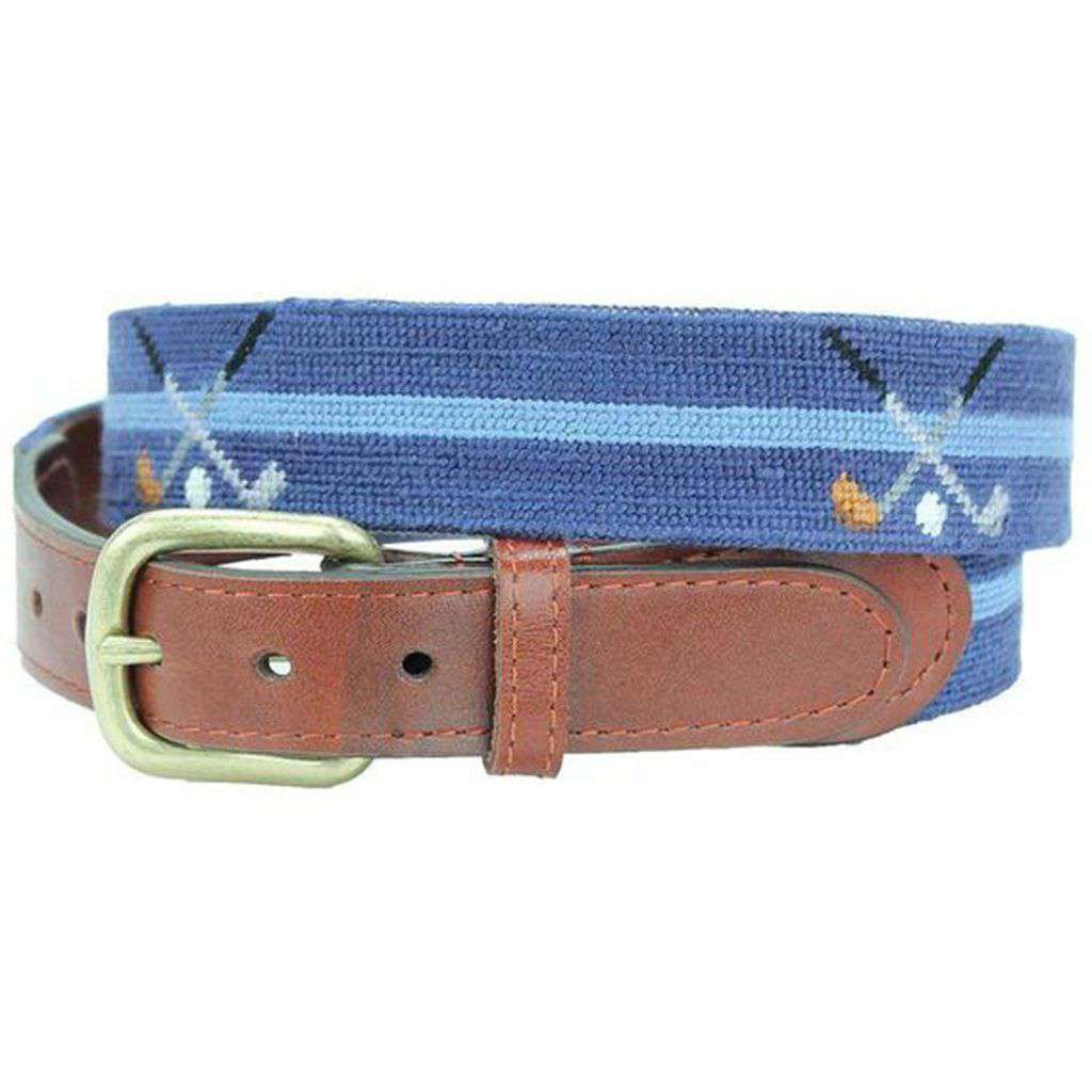 Crossed Clubs Needlepoint Belt in Classic Navy by Smathers &