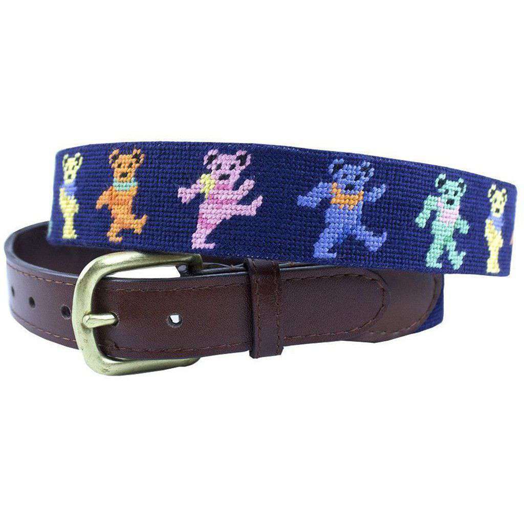 Smathers and Branson Dancing Bears Needlepoint Belt in Navy