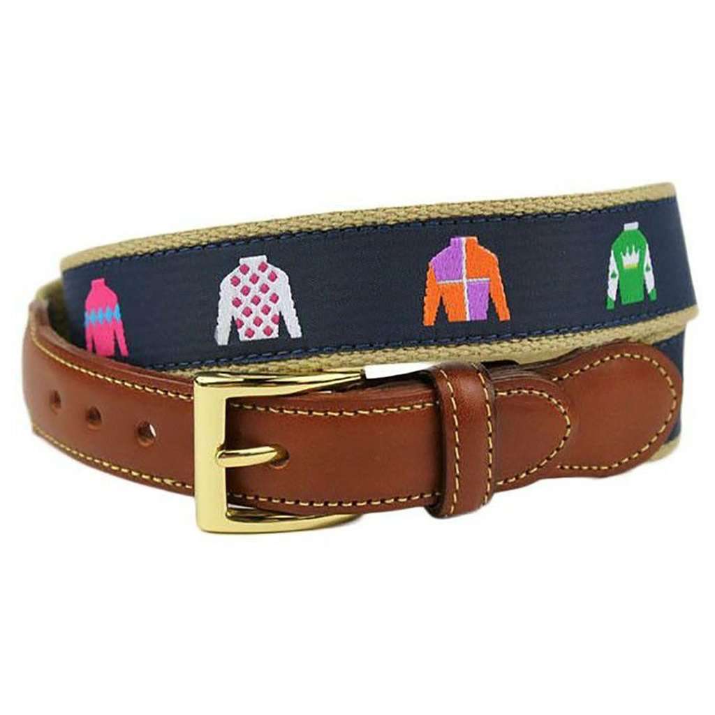 Country Club Prep Release the Kraken Nautical Flag Leather Tab Belt in White