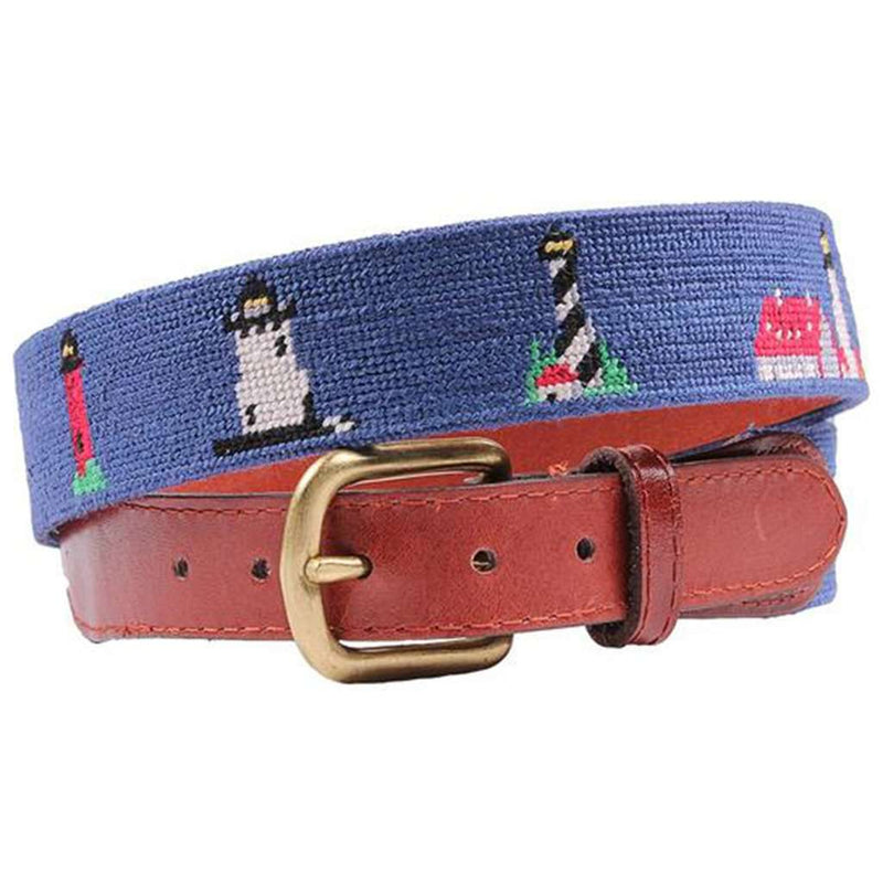 Smathers and Branson Lighthouses Needlepoint Belt in Blue