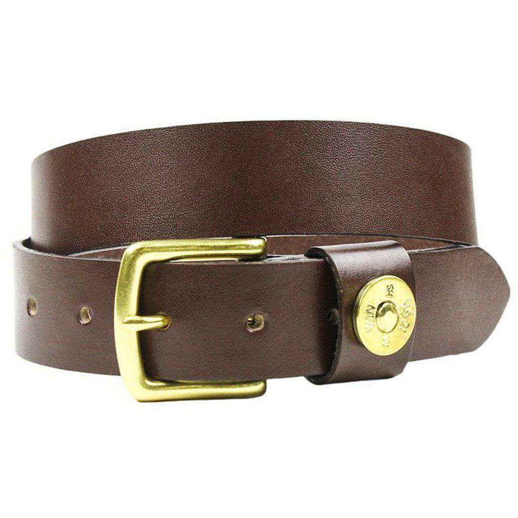 Country Club Prep Leather Belt in Dark Brown with Brass Anchor Buckle