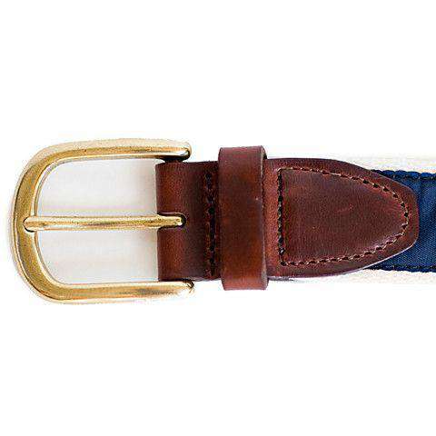 TX Traditional Leather Tab Belt in Navy Ribbon with White Canvas Backing by State Traditions - Country Club Prep