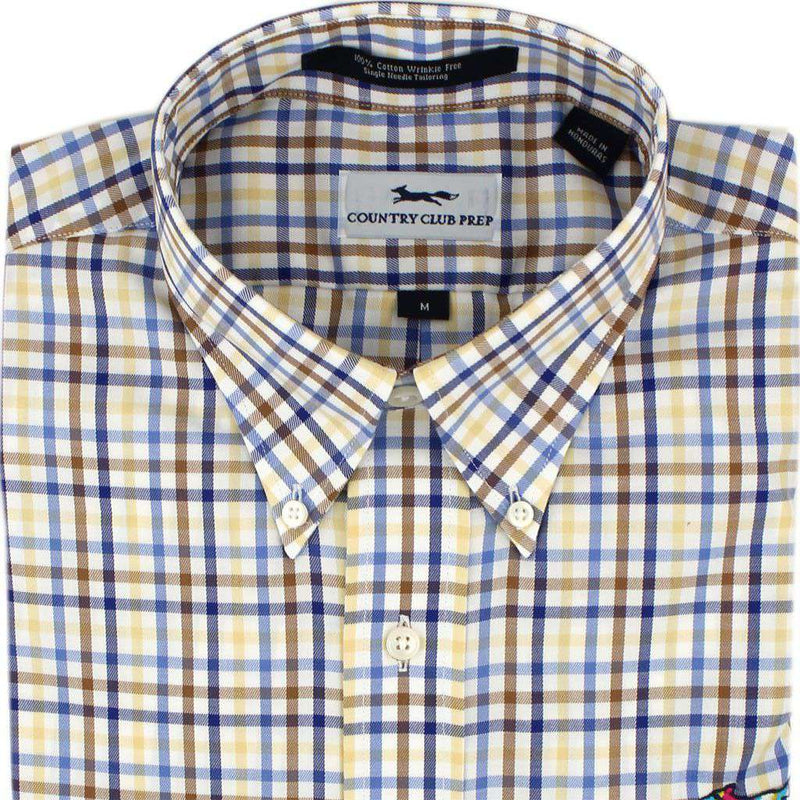 Country Club Prep Button Down in Yellow and Chesnut Multi Check