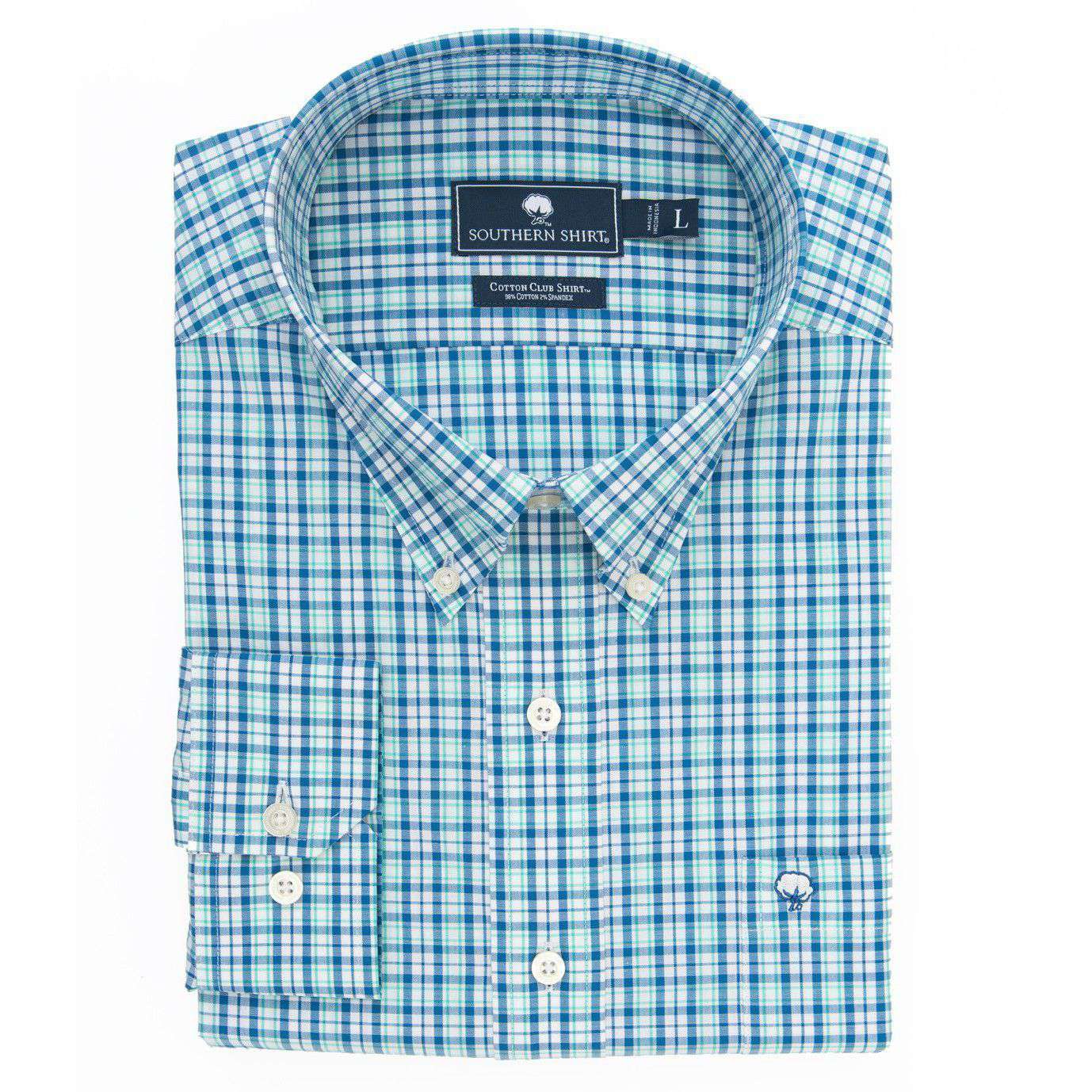 Southern Shirt Company Crawford Plaid Cotton Club Shirt in Regatta Blue ...
