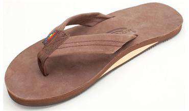 leather rainbow flip flops