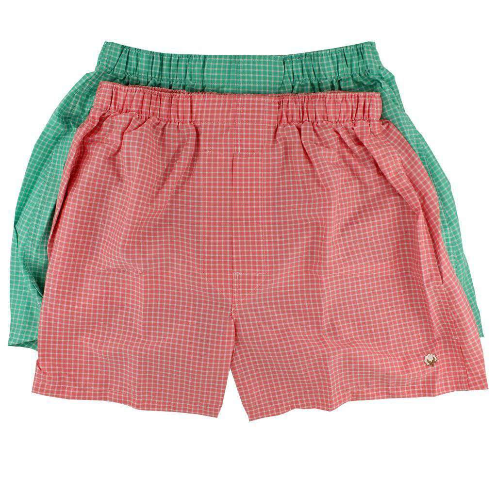 Cotton Brothers Boxer Twin Set in Coral/Seafoam Mini-Check