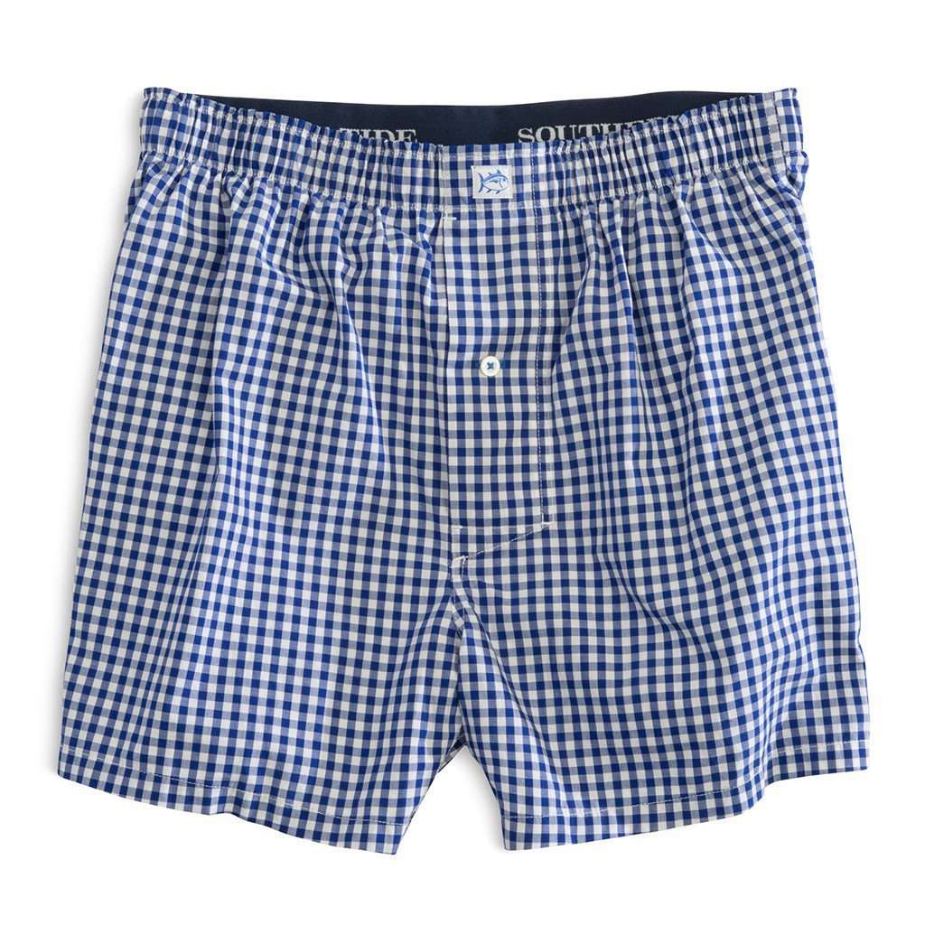 Southern Tide Gingham Boxer in Dark Knight