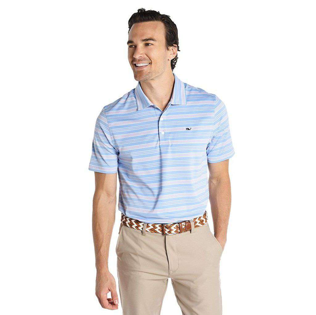 Vineyard Vines Armstrong Three Color Stripe Polo in Jake Blue