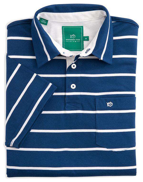 Southern Tide River Oaks Striped Club Polo in Yacht Blue