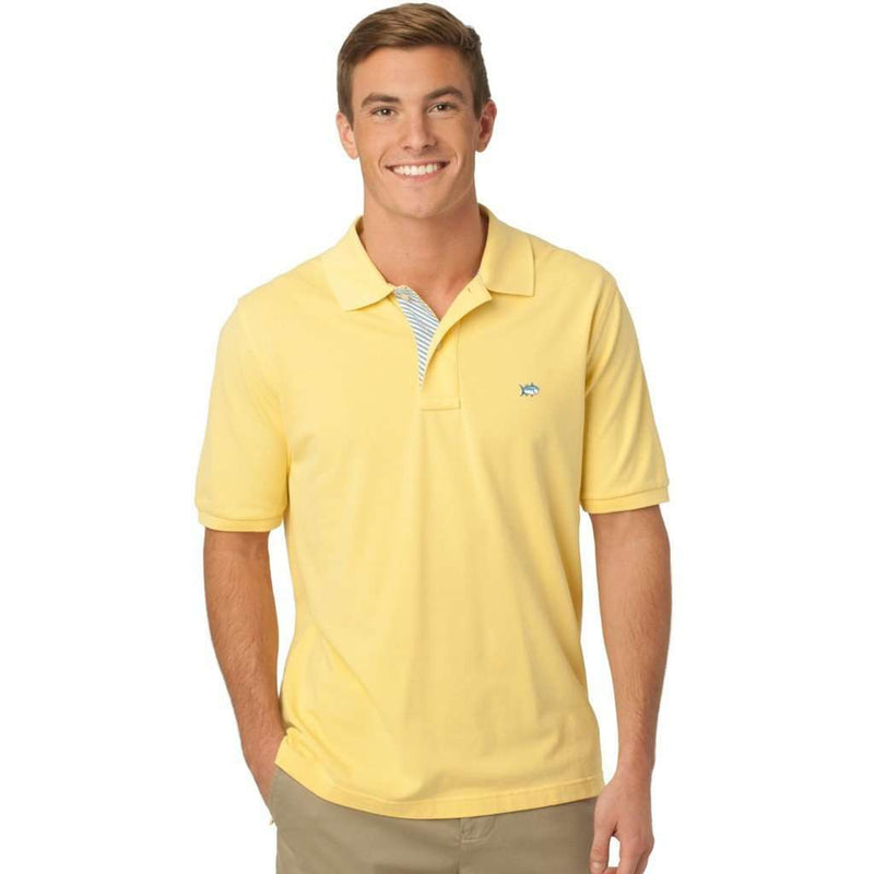 Southern Tide Seersucker Placket Skipjack Polo in Sunshine Yellow