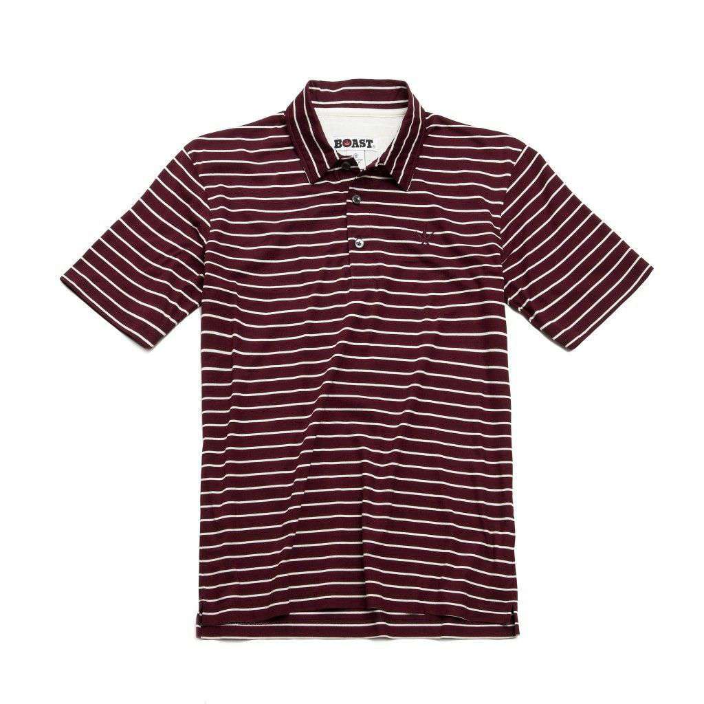 Boast Striped Jersey Polo in Tawny Port with White Stripes