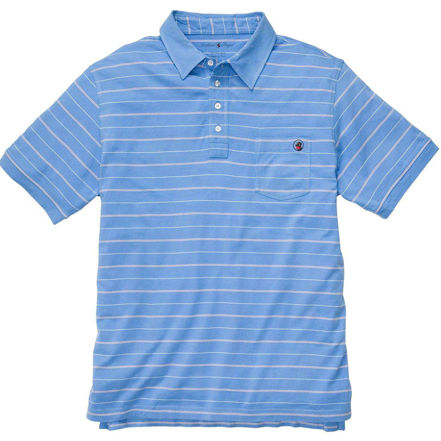 Southern Proper Striped Polo in Bocce Blue