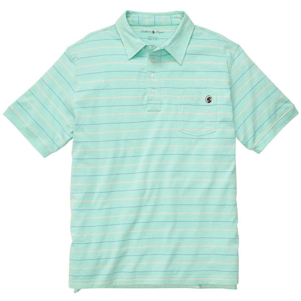 Southern Proper Striped Polo in Duck Egg Green