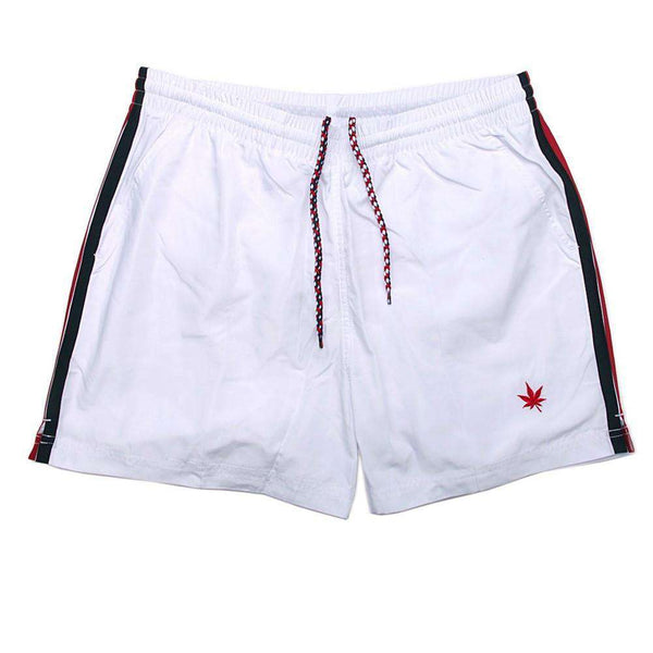 Boast Match Shorts in White with Red and Navy Tips