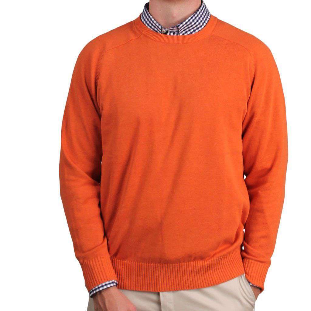 Country Club Prep Front Nine Cotton Crew Neck Sweater in Burnt Orange