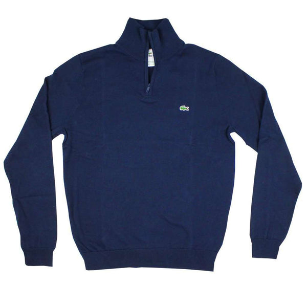 Lacoste Men's Cotton 1/4 Zip Sweater in Navy