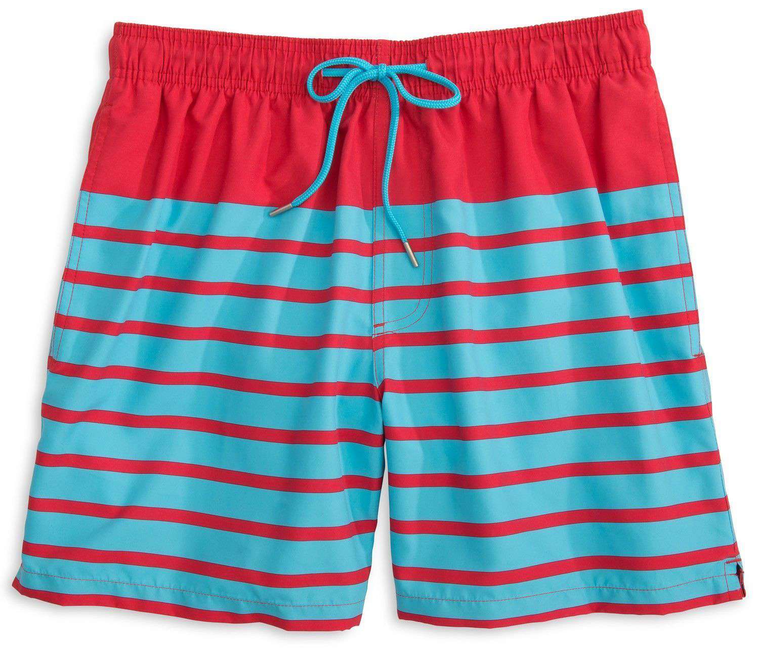 Southern Tide For Shore Stripe Swim Trunks in Channel Marker Red/Turquoise
