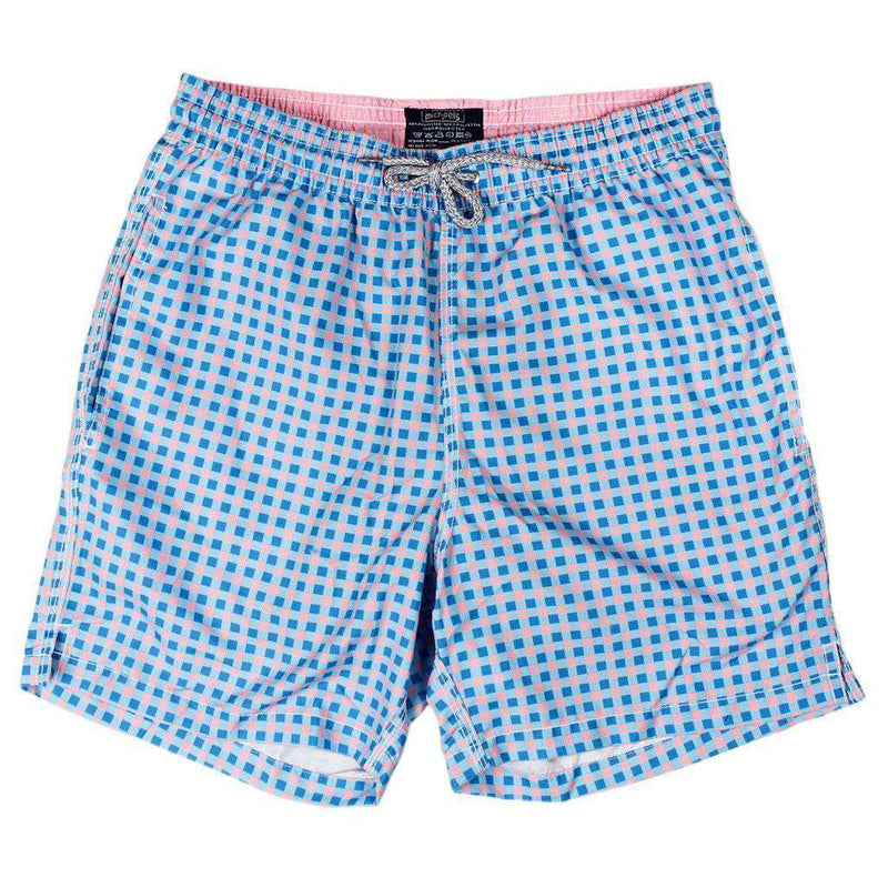 Gingham Swim Trunks in Blue and Pink by Michael's