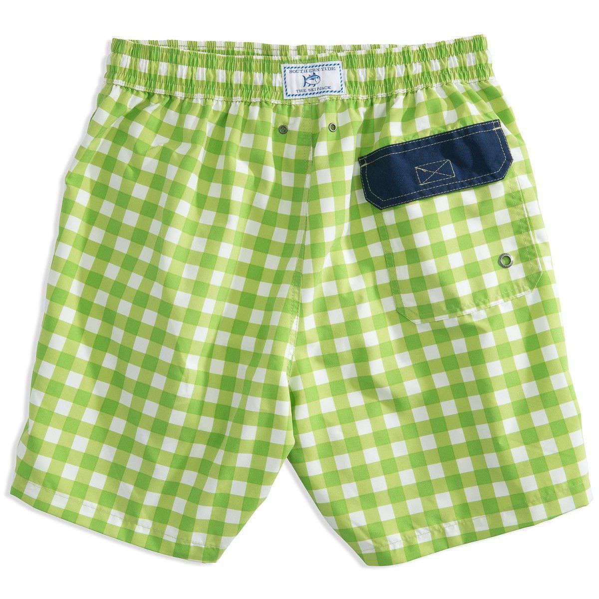 Southern Tide Gingham Swim Trunks in Green