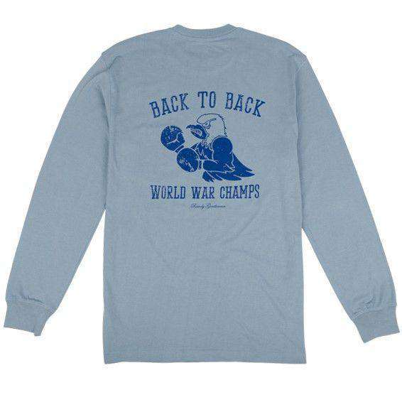 Rowdy Gentleman Back To Back World War Champs Eagle Edition Long Sleeve Pocket Tee In Citadel Blue