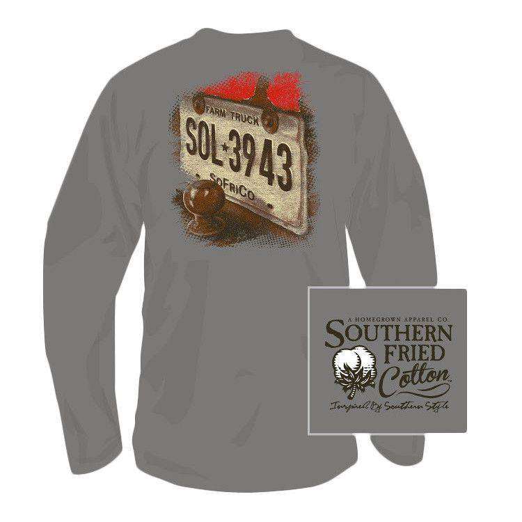 Southern Fried Cotton Farm Plate Long Sleeve Tee Shirt in Grey