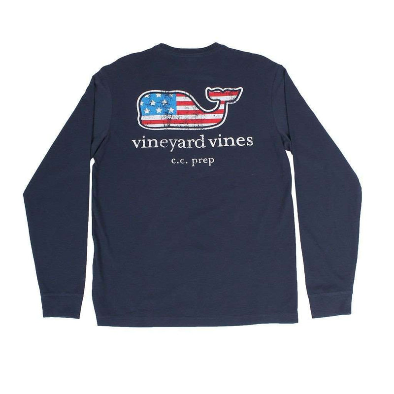 Vineyard Vines Flag Whale CC Prep Long Sleeve Tee Shirt in Blue Blazer ...