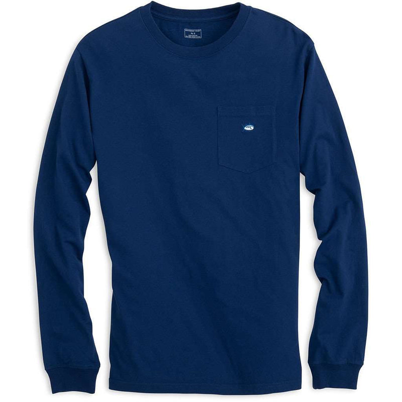 Southern Tide Long Sleeve Embroidered Pocket Tee in Blue Depths