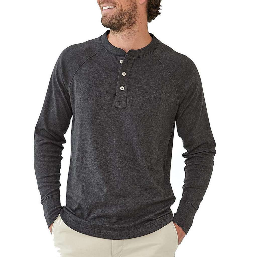 The Normal Brand Long Sleeve Puremeso Henley Tee in Charcoal