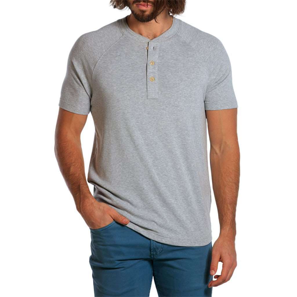 The Normal Brand Puremeso Heathered Short Sleeve Henley in Light Grey ...