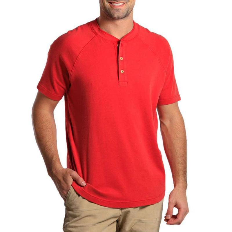 The Normal Brand Puremeso Heathered Short Sleeve Henley in Pigment Red ...