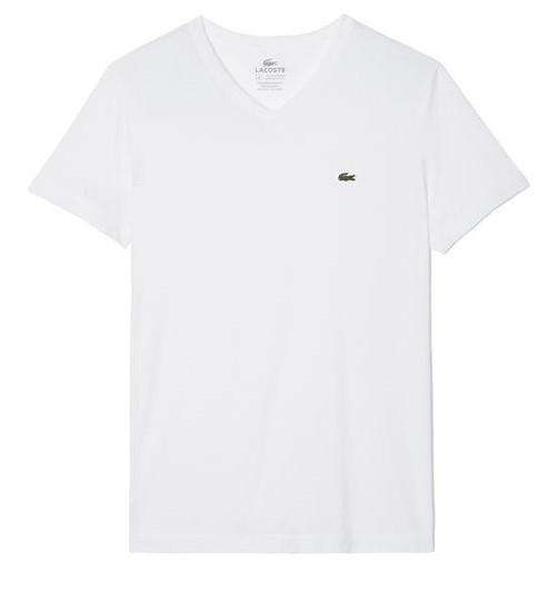 Lacoste Short Sleeve Pima Jersey V-neck T-Shirt in White – Country Club ...