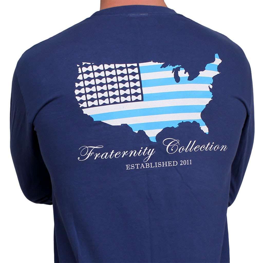 Frat Collection The Patriotic Long Sleeve Tee Shirt in Deep Sea Navy